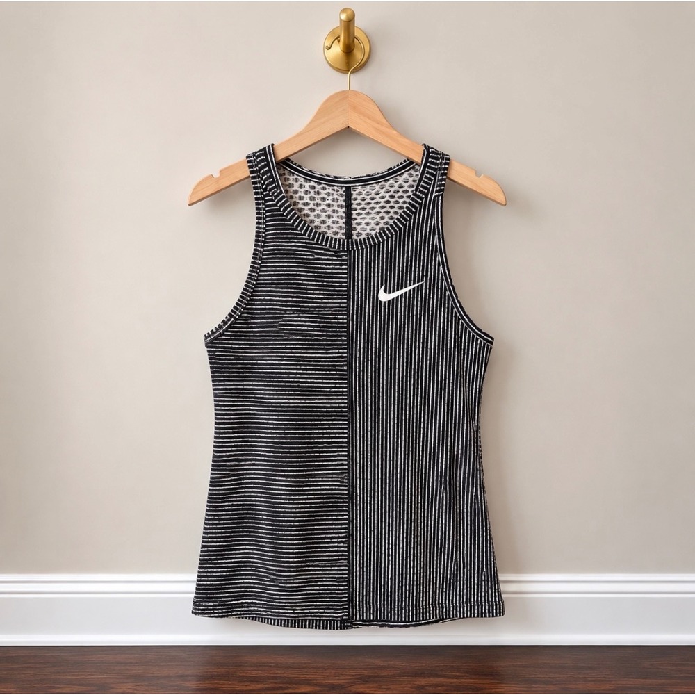 Nike Court Dri-FIT Tennis Tank Top Black White Striped AT4726-010 XS